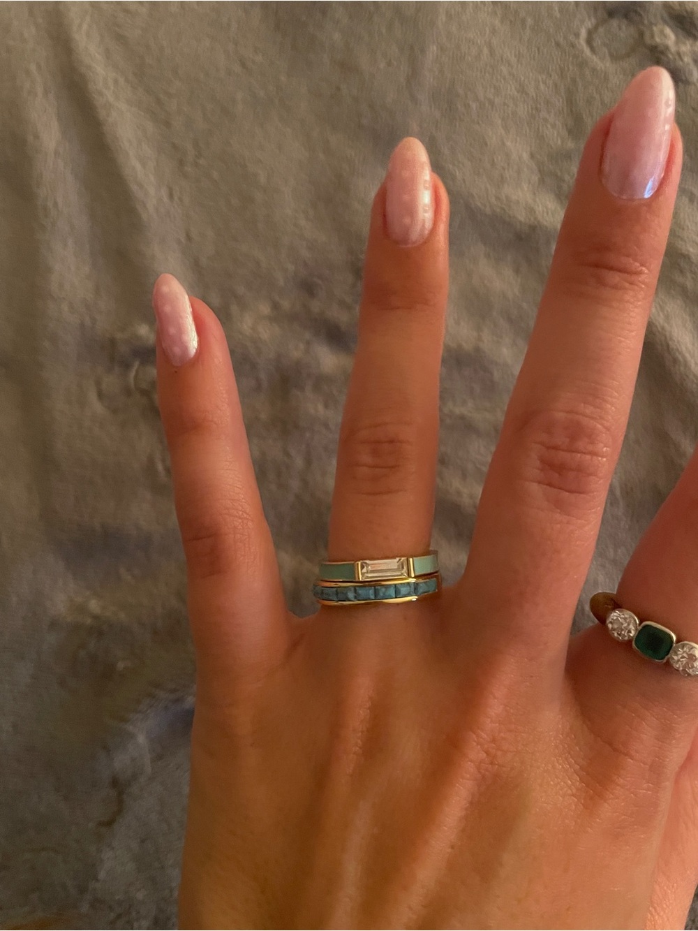 Stackable Blue Inlay Gold-Trim Ring Stack - Women's Fashion Jewelry